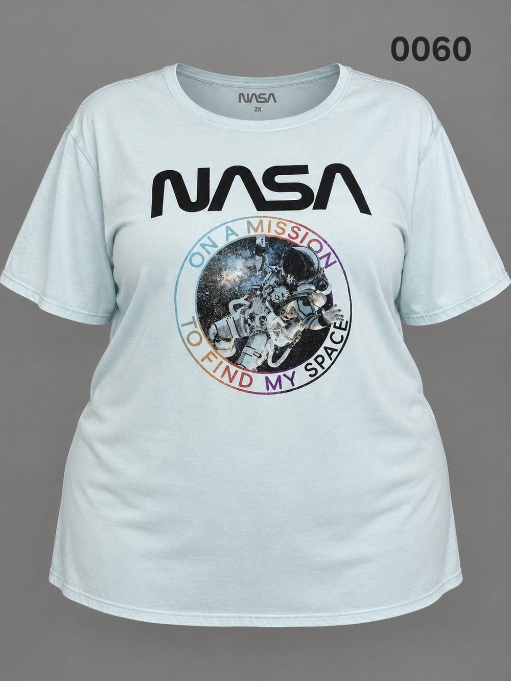 NASA Women's Plus Size 2X Light Blue Short Sleeve Astronaut Graphic T-Shirt